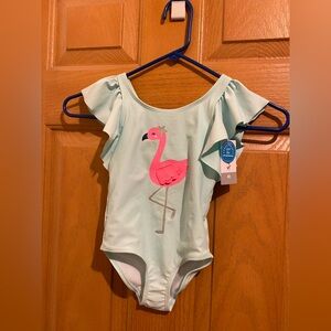 NWT Carter’s toddler girls Flamingo Print Ruffle Sleeve Swimsuit size 4T